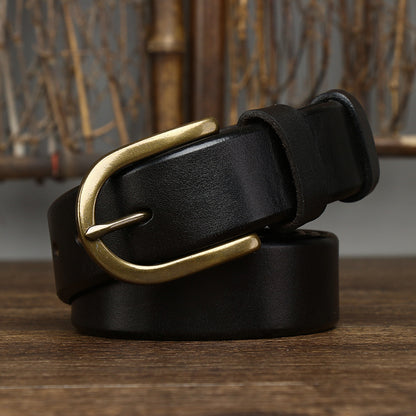 Men's 3.3CM Wide Copper Buckle Trendy Fashion Retro Belt - Bold Presence