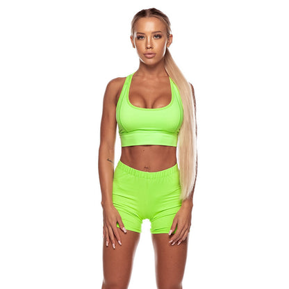 Solid color vest shorts yoga clothing set