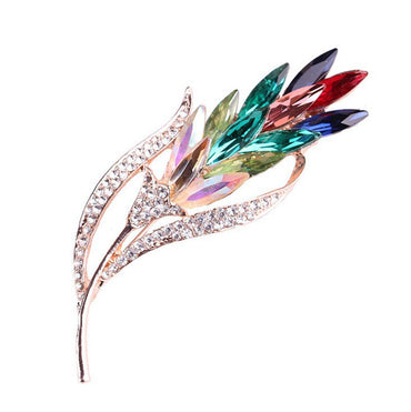 Crystal leaf brooch