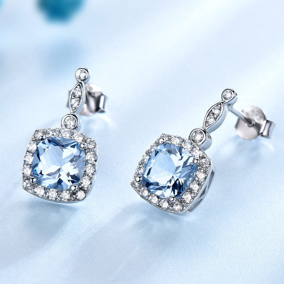 925 Sterling Silver Necklace Sky Blue Topaz Four-Piece Set - Elegant Jewelry Collection
