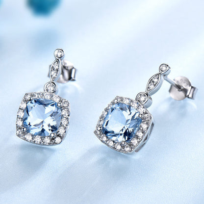 925 Sterling Silver Necklace Sky Blue Topaz Four-Piece Set - Elegant Jewelry Collection