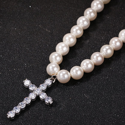 Simple Cross 8-10mm Pearl Necklace Trendy Accessories For Men And Women