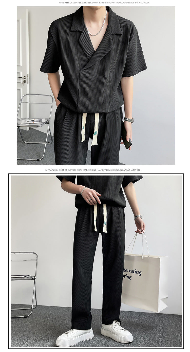 Summer Thin Ice Silk Shirt Outfit Men's Leisure Sports Two-piece Set
