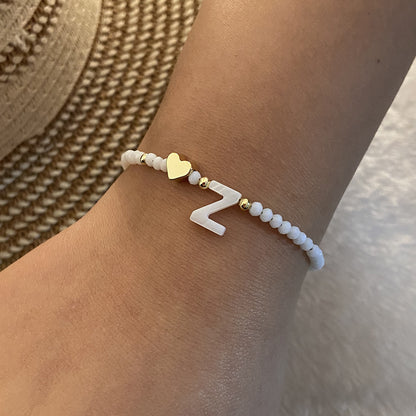 Bracelet en perles de coquillage blanc pour femmes, 26 lettres, en métal, Design d'amour, bijoux