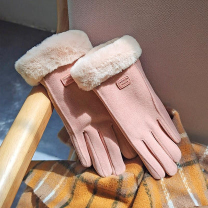 Fleece Lined Padded Warm Keeping Cute Suede Riding Gloves