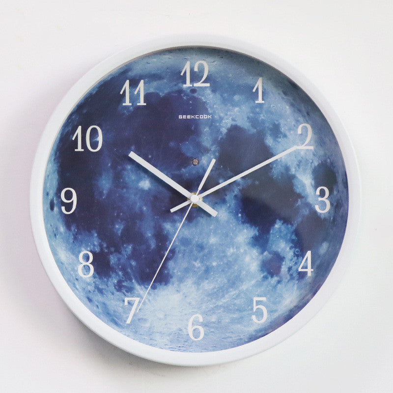 Horloge murale de 12 pouces pour la décoration de la maison, lune bleue, contrôle du son, lumineuse, Simple, moderne, muette, décoration de pièce gothique