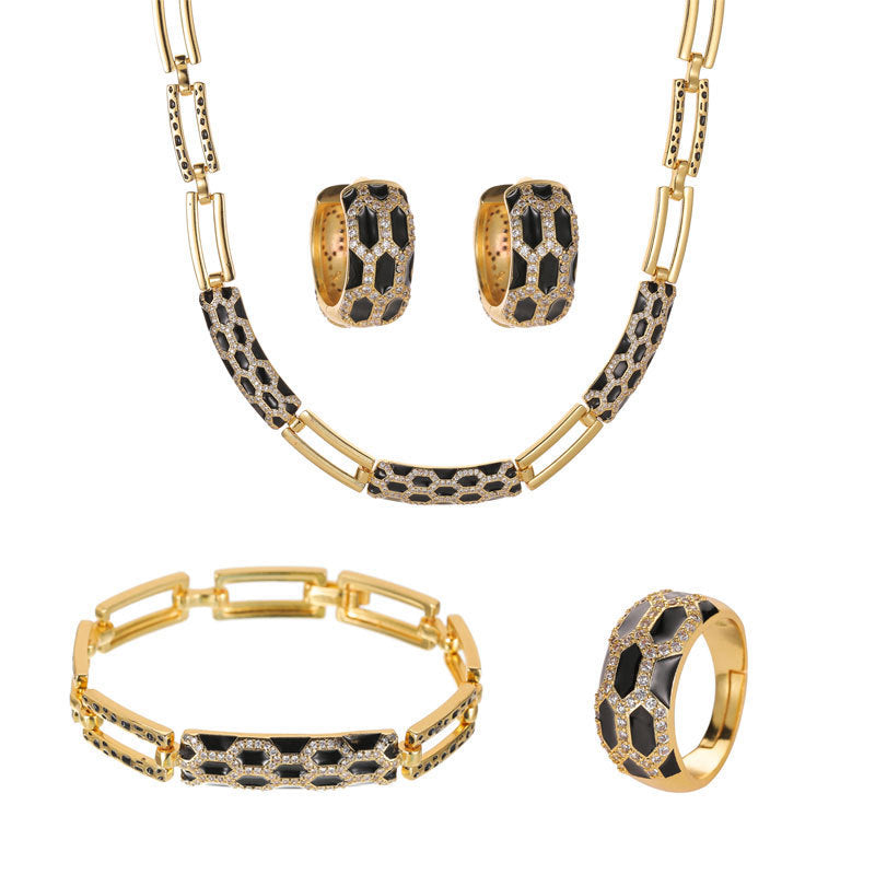 New Korean Style Diamond Earring Necklace Set - Elegant Design