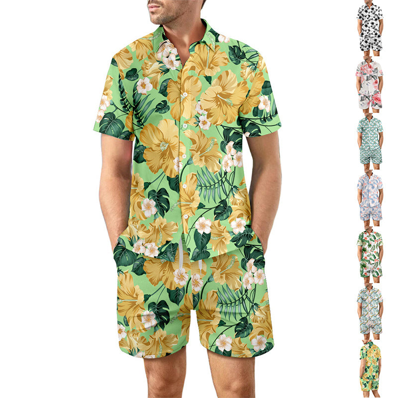 2 pièces chemise de plage imprimée costume d'été haut à boutons à revers ample et poches à cordon Shorts costumes décontractés à manches courtes pour hommes vêtements