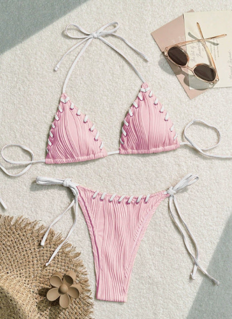 New Bikini Swimsuit Sexy Solid Color Black Eye Rope