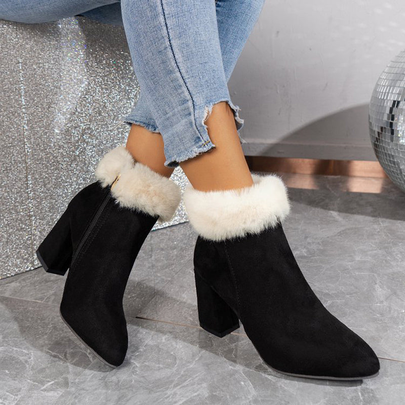 Women's Plaid Suede Ankle Boots with Square Heel