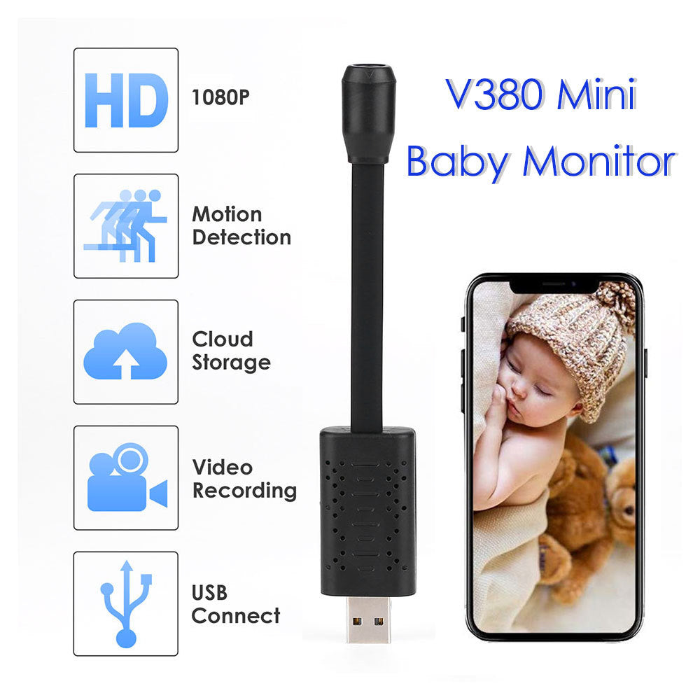 Smart Baby Monitor V380 1080P Mini IP-kamera Trådlös WiFi-kamera Säkerhetsövervakning CCTV-kamera loopinspelningskamera