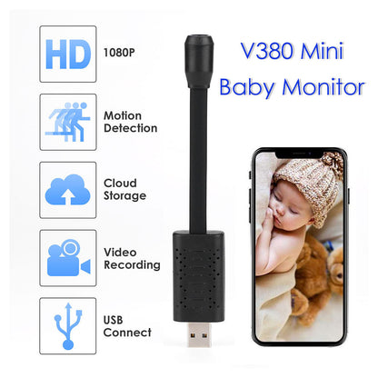 Smart Baby Monitor V380 1080P Mini IP-kamera Trådlös WiFi-kamera Säkerhetsövervakning CCTV-kamera loopinspelningskamera