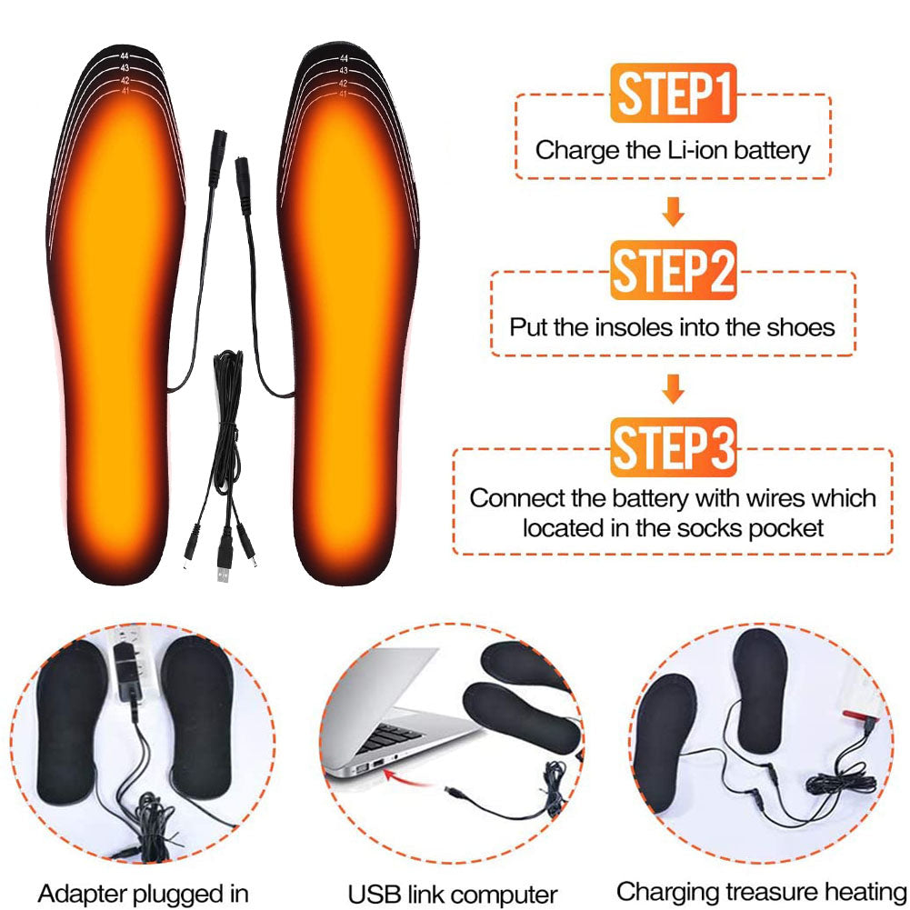 Les semelles intérieures de chaussures chauffantes USB peuvent être coupées, semelles chauffantes chaudes d'hiver, pieds pour bottes, chaussures de sport