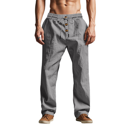 Men's Beach Trendy Button Loose Skin-friendly Breathable Sports Linen Trousers