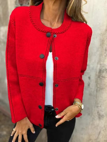 Ins Black-striped Button Cardigan Fashion Sweater Loose Round Neck Long Sleeve Cropped Tops Women's Clothing