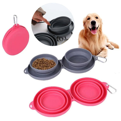 Double bol pliable en caoutchouc, bol d'alimentation pour animaux de compagnie, fournitures pour chiens et chats