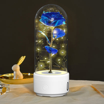 Creative 2 en 1 Rose Fleurs Lumière LED Et Haut-Parleur Bluetooth Cadeau De Saint Valentin Rose Lumineuse Veilleuse Ornement Dans Un Couvercle En Verre