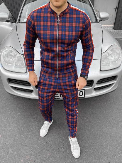 Fashion casual men's suit striped plaid jacket long pants men