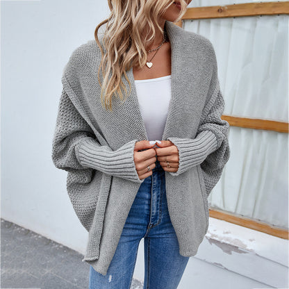 Nouveau pull tricoté ample couleur unie manches chauve-souris grand Cardigan à revers automne et hiver veste de mode pour les femmes vêtements