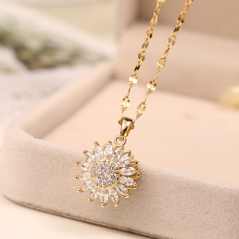 Double-layer Rotatable Sunflower Necklace Jewelry