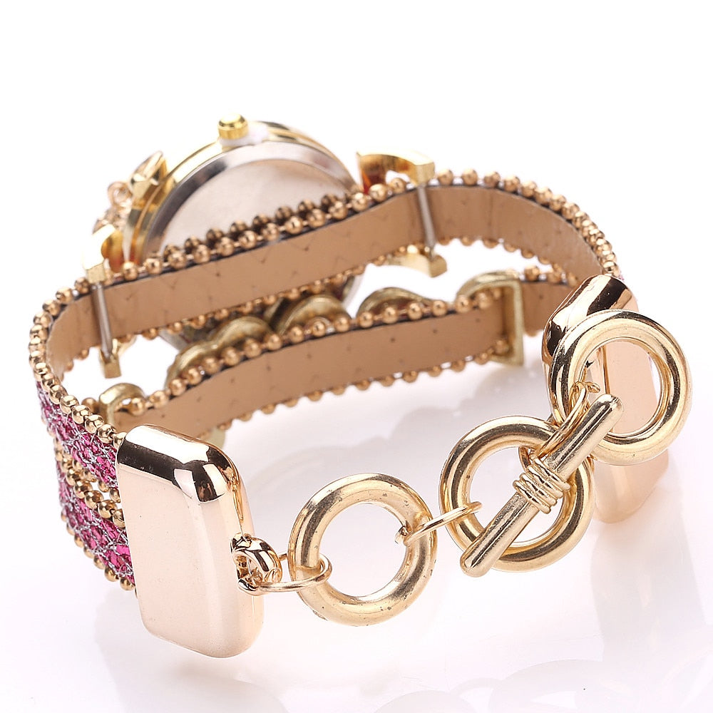 FanTeeDa Brand Dam Armband Klockor Damklocka Strass Klocka Dammode Klänning Armbandsur Relogio Feminino Present