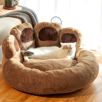 Dog Bed Cat Mat Round Large Pet House Long Plush Deep Sleeping Warm Bear Paw Shape Super Soft Cushion Calm Beds