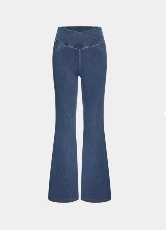 Pantalon à bas de cloche en Denim Imitation haute, pantalon à bas de cloche pour femmes européennes et américaines