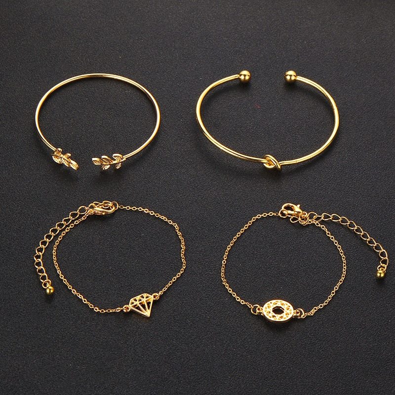 Tocona T Mode Bohemisk Lövknut Handmanschett Länkkedja Charm Armband För Kvinnor Guldarmband Femme Smycken 6115