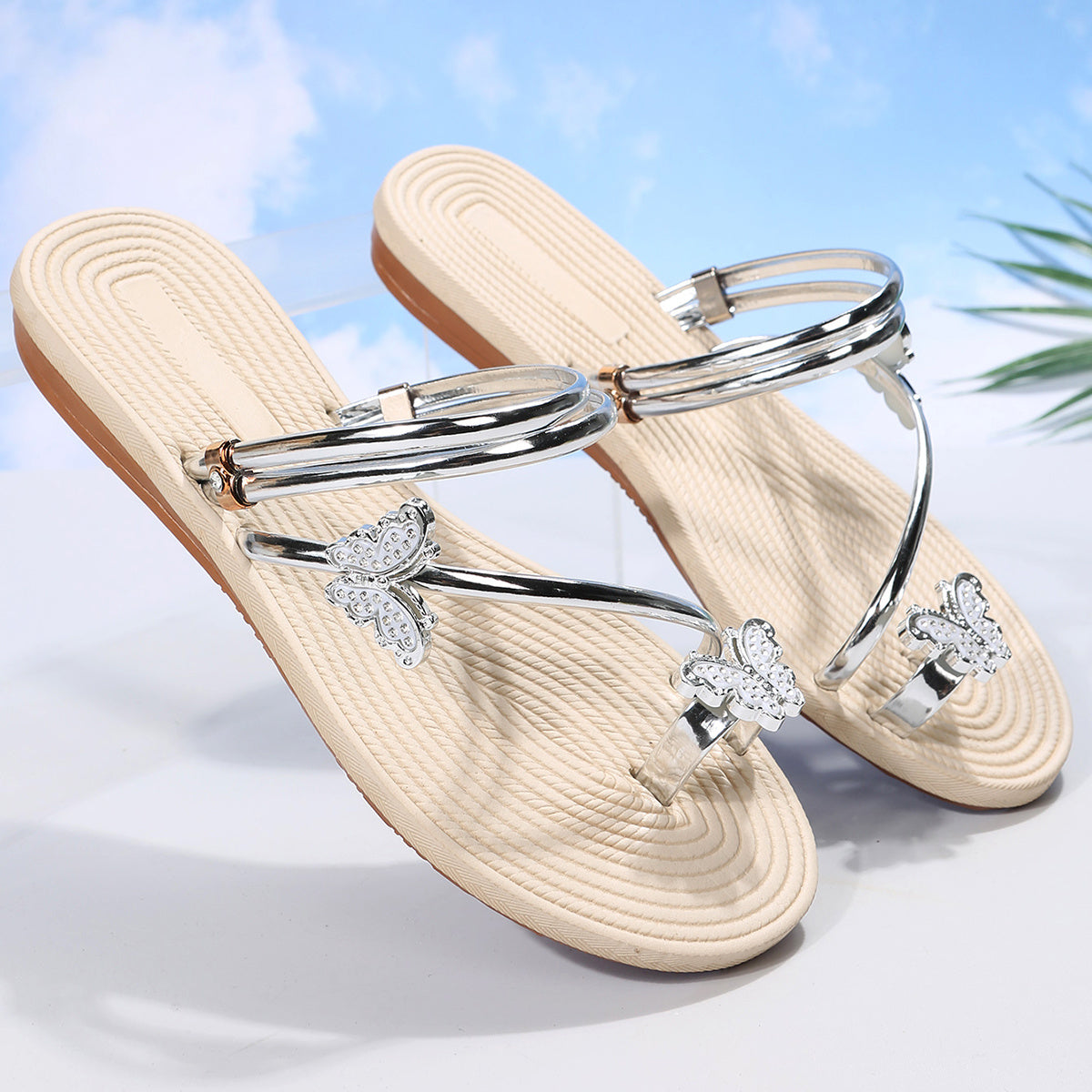 Women's Butterfly Sequin Beach Flip Flops