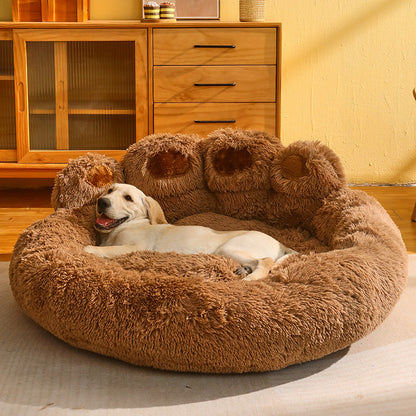 Lit rond pour chien et chat, grand tapis pour animaux de compagnie, longue peluche, sommeil profond, chaud, en forme de patte d'ours, coussin Super doux, lits calmes