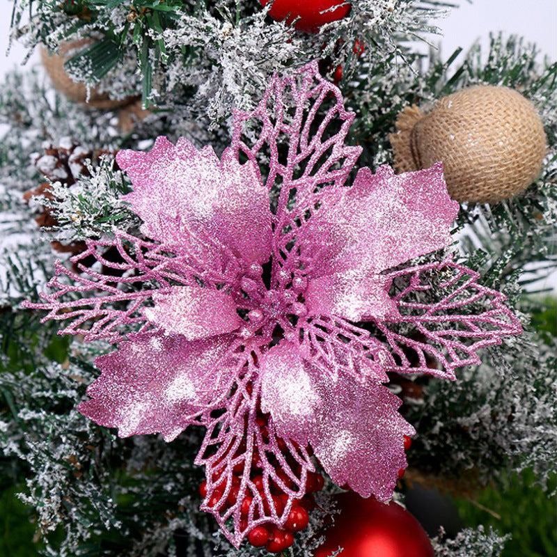 Glitter konstgjorda julblommor Julgransdekorationer för hem falska blommor Xmas prydnader nyårsdekoration