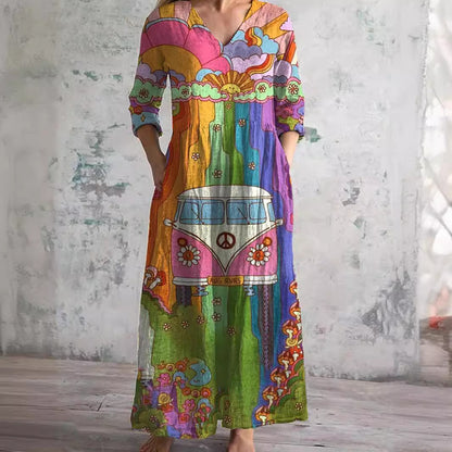 Casual Women's Fashion Floral Print Mid-length Dress