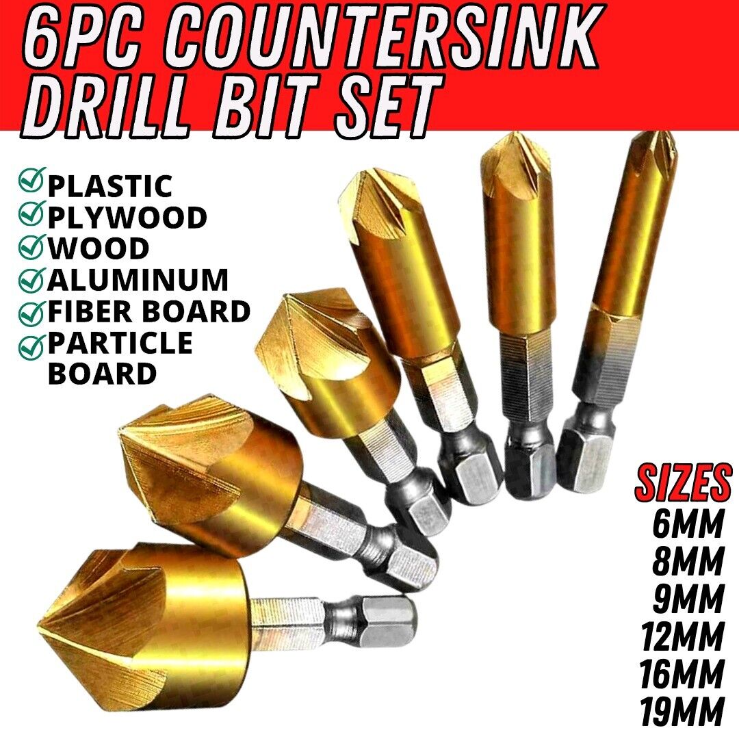 6Pcs Countersink Drill Bit Set 1 4 Hex Shank HSS Woodworking Pilot Screw Holes