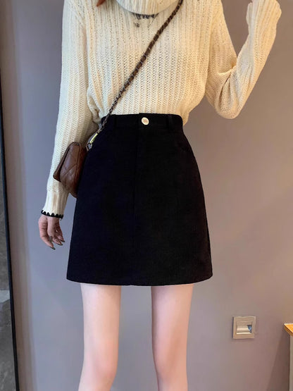 Professional High Waist Slimming Anti-Emptied Hip Skirt - Corduroy Cotton (Black/Brown, XS-4XL, Temperament Commute)