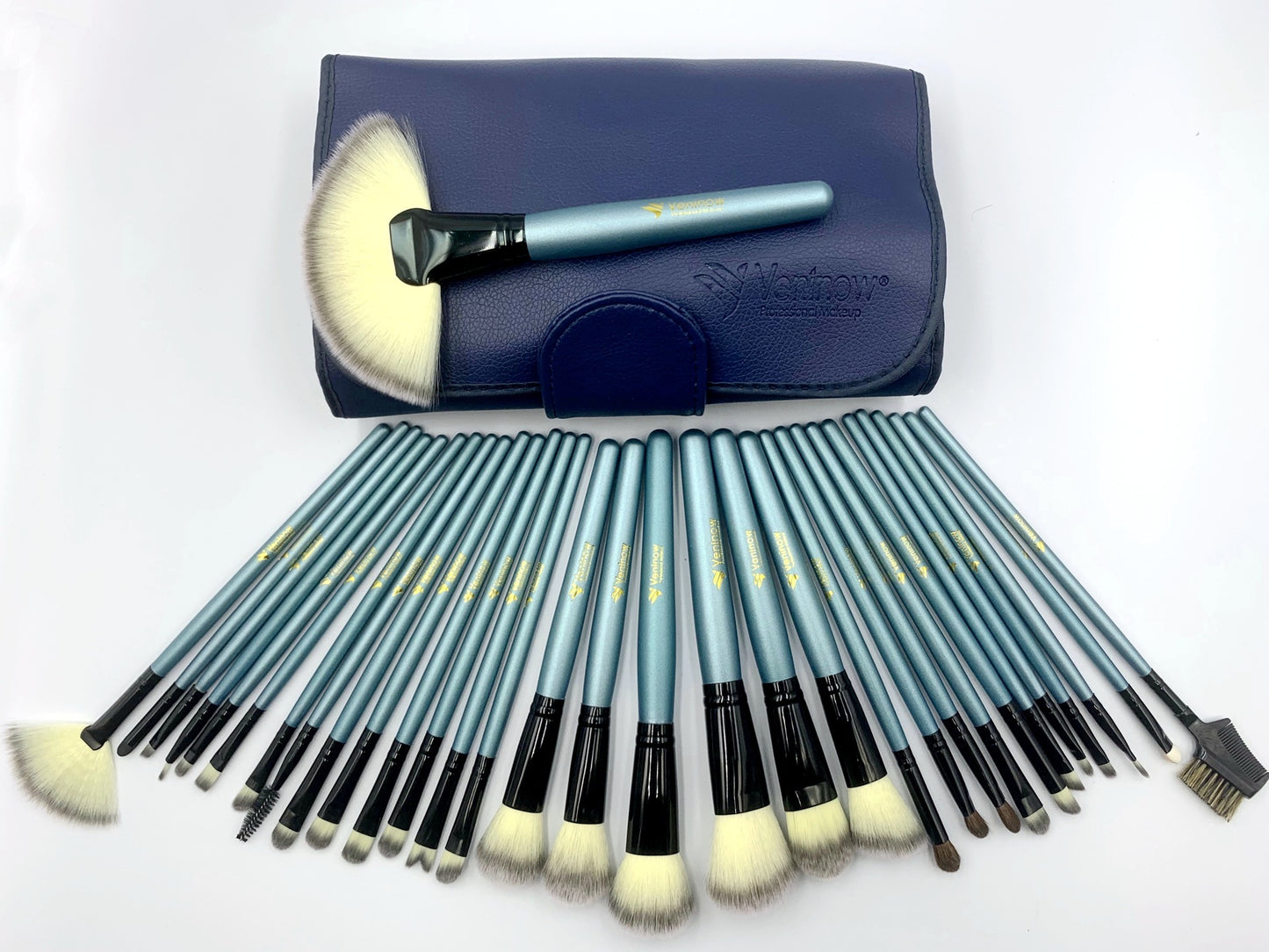 32 pinceaux de maquillage bleus