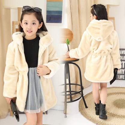 Manteau en peluche pour filles en fausse fourrure, manteau Long en fourrure de lapin épais de princesse