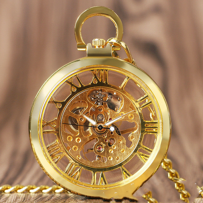 Hollow Roman Character Mechanical Pocket Watch