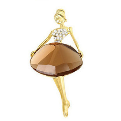 Broche de tempérament de ballerine en cristal pour fille, broche rétro