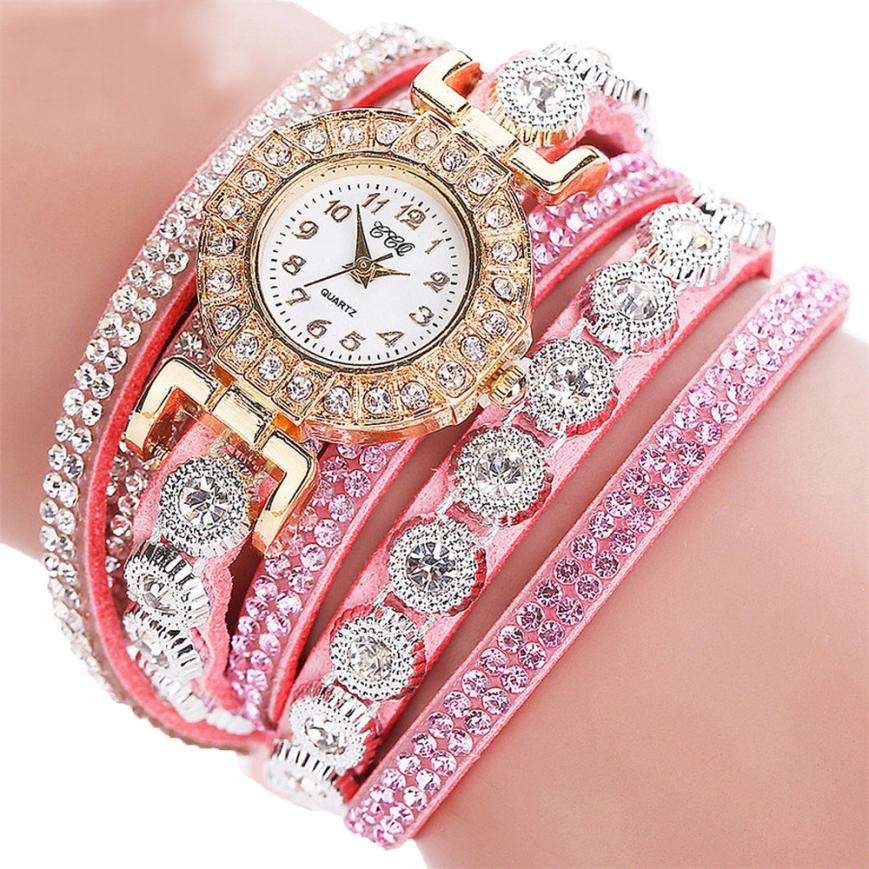 Relogio masculino Kvinnor Kvarts Kvinnor PU Läder Rhinestone Watch Armband Watches