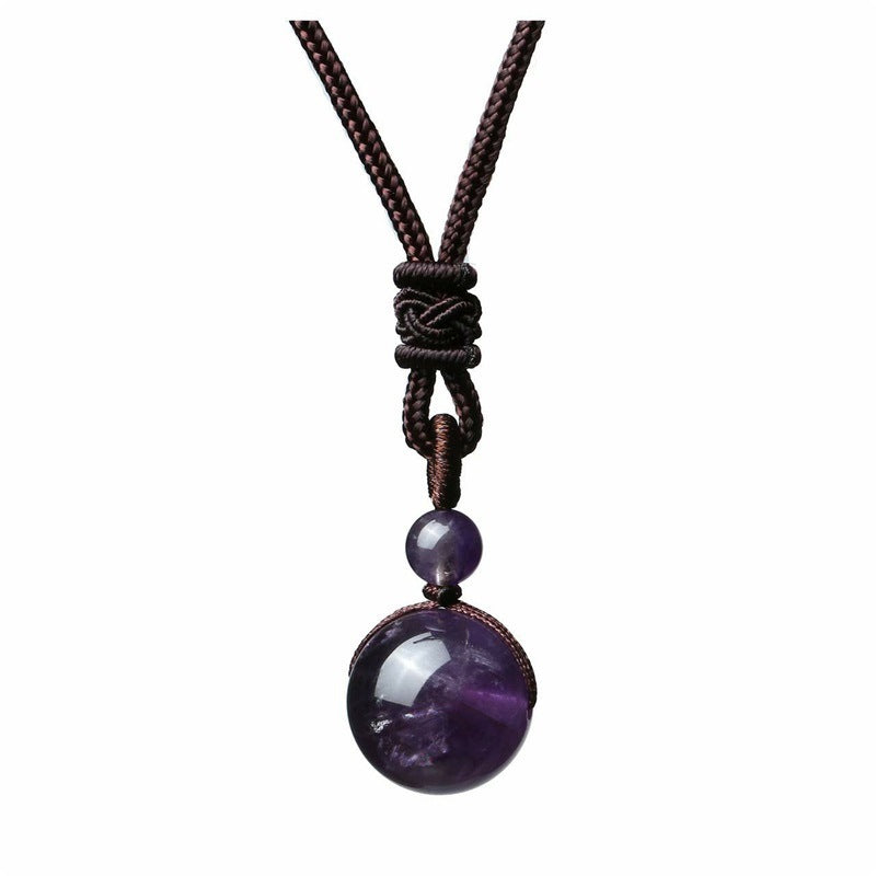 Fashion 16mm Natural Obsidian Pendant Amethyst Necklace For Men And Women