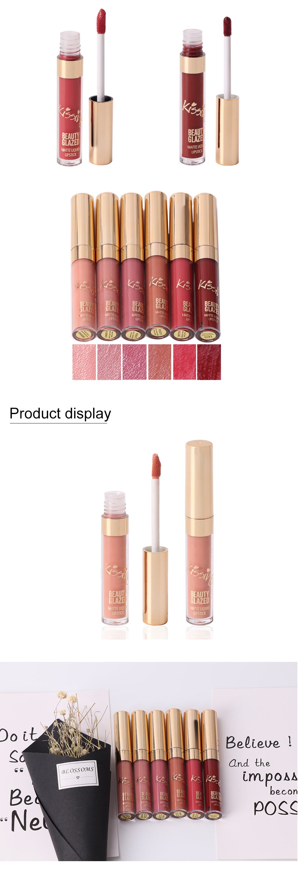 6 st/set Liquid Matte Lipstick Lätt att bära Långvarig läpp