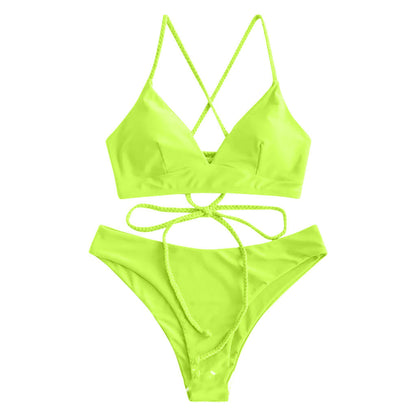 Solid Color Bikini Sexy Strappy Swimsuit