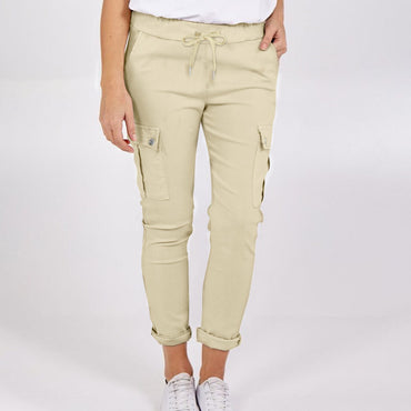 Casual Cargo Pants With Pockets Solid Color Drawstring Waist Pencil Trousers For Women