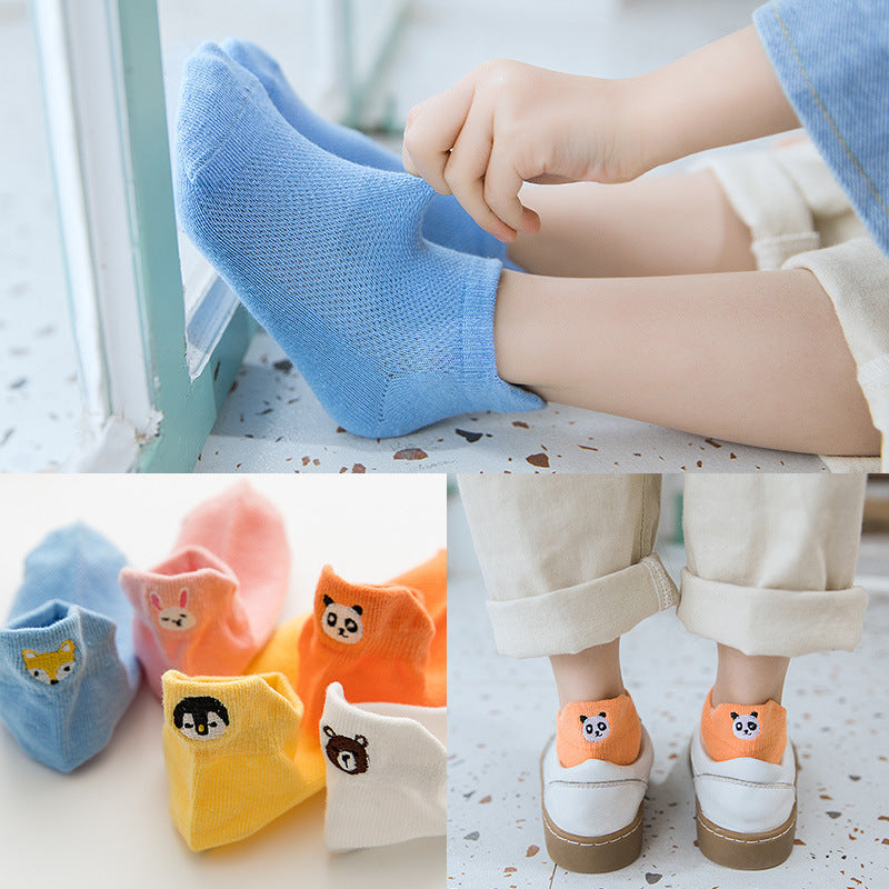 Mesh Children's Socks Cartoon Embroidered Children's Boat Socks Emoticons