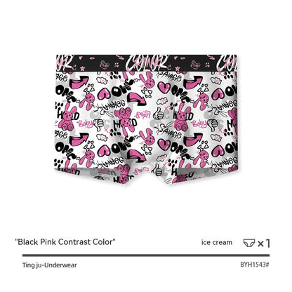 Black Pink Breathable Antibacterial Crotch Mid Waist Boxer Briefs Men