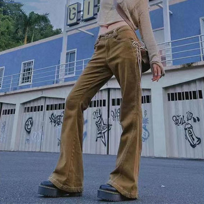 Retro American Low-waisted Tight Micro-flared Pants Girl