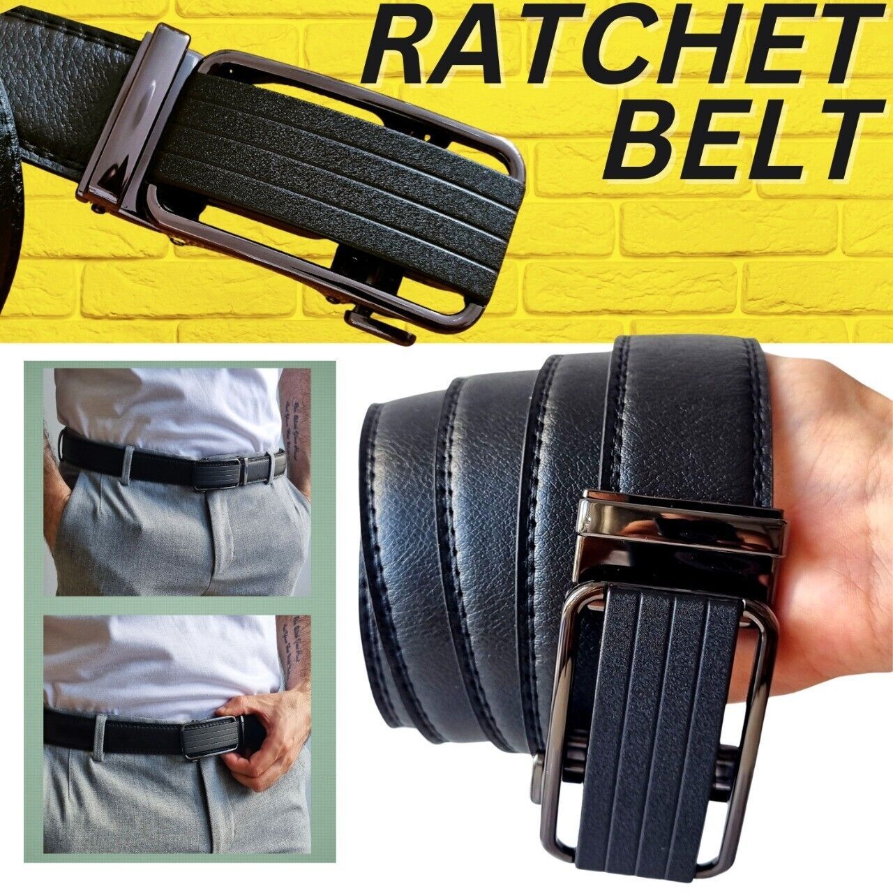 Ceinture à cliquet pour hommes ceinture en cuir pour hommes avec boucle coulissante ceintures à cliquet pour hommes USA