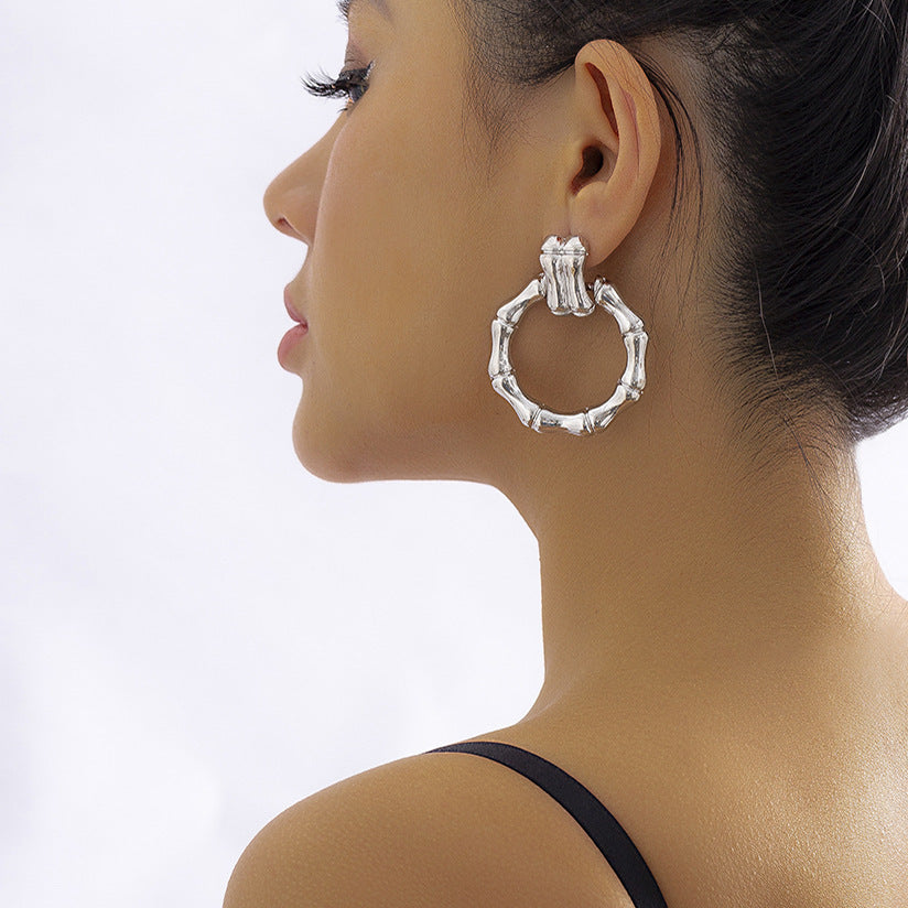 Hip Hop Style Simple Round Bamboo Stud Earrings