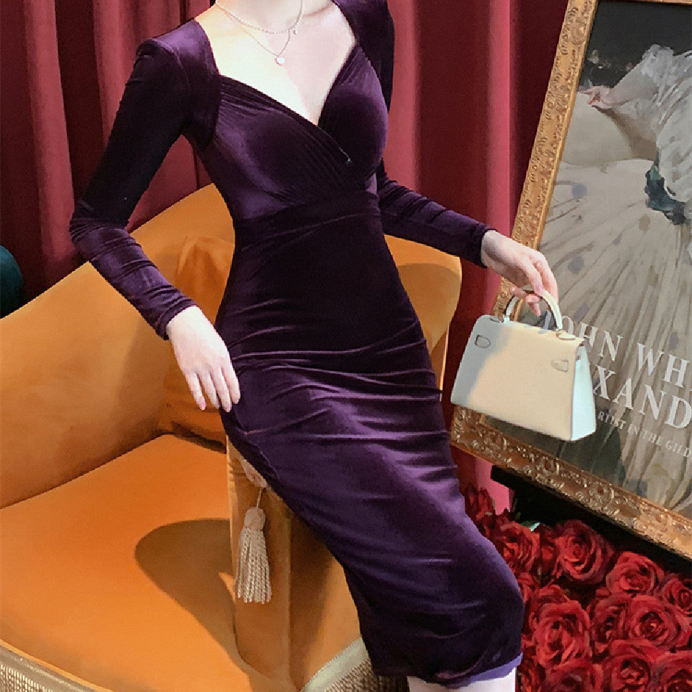 Women's Purple Velvet Bottom Dress