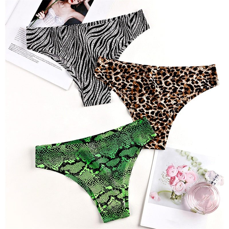 Printed Ice Silk Seamless Underwear For Women With Low Waist